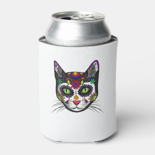 Craneo De Gato Halloween Cute Sugar Skull Dia De L Can Cooler