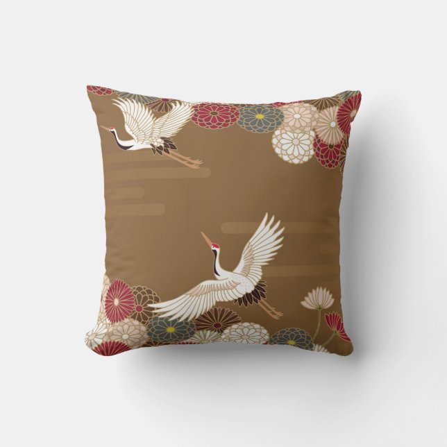 Cranes and chrysanthemums Japanese traditional pat Cushion (Front)