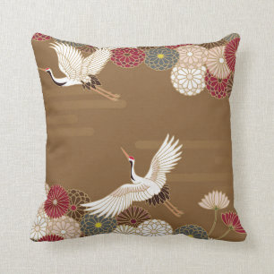 Cranes and chrysanthemums Japanese traditional pat Cushion