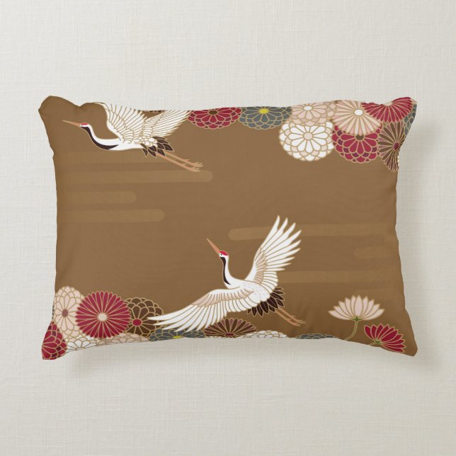 Cranes and chrysanthemums Japanese traditional pat Decorative Cushion (Front)