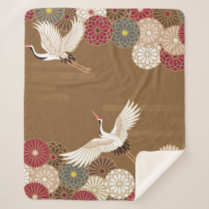 Cranes and chrysanthemums Japanese traditional pat Sherpa Blanket
