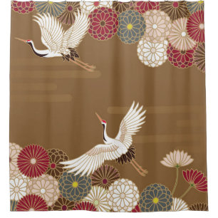 Cranes and chrysanthemums Japanese traditional pat Shower Curtain