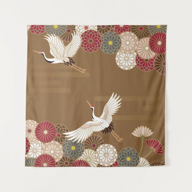Cranes and chrysanthemums Japanese traditional pat Tapestry (Front)