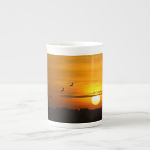 Cranes at sunrise bone china mug