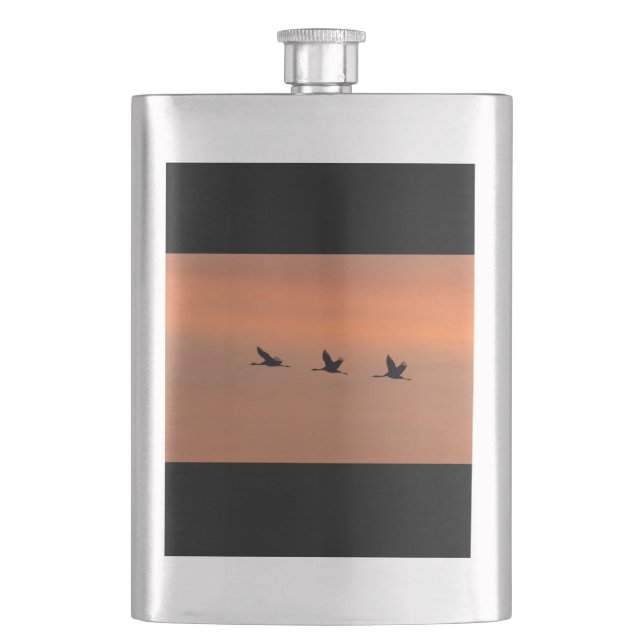 Cranes at sunrise hip flask (Front)