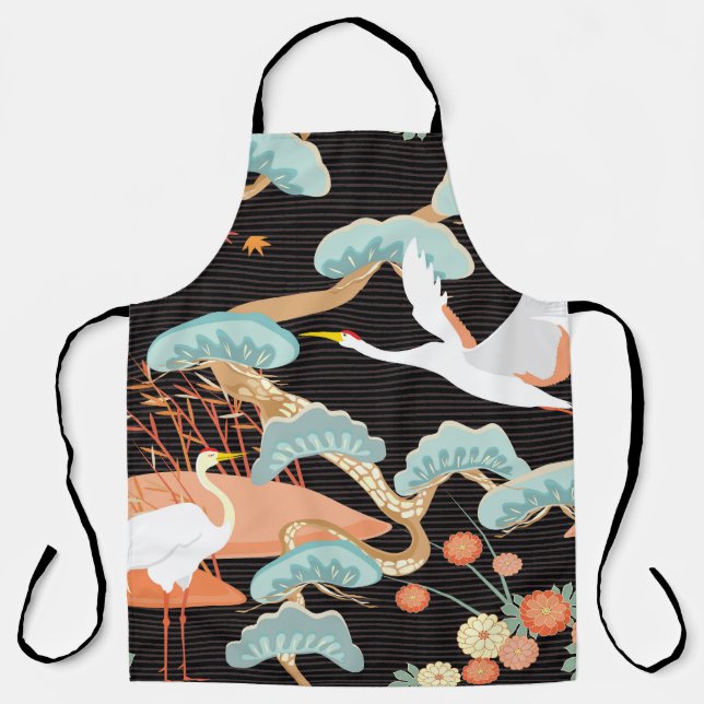 Cranes, herons: Japanese bird pattern. Apron (Front)