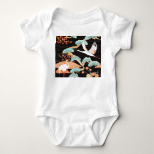 Cranes, herons: Japanese bird pattern. Baby Bodysuit