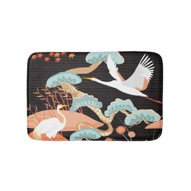 Cranes, herons: Japanese bird pattern. Bath Mat (Front)