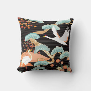 Cranes, herons: Japanese bird pattern. Cushion