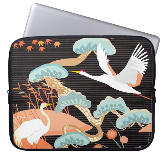 Cranes, herons: Japanese bird pattern. Laptop Sleeve (Front)