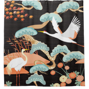 Cranes, herons: Japanese bird pattern. Shower Curtain