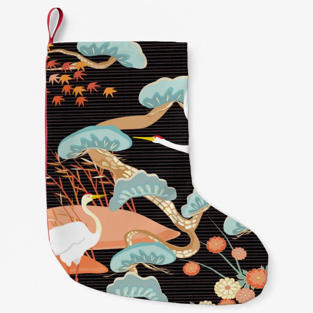 Cranes, herons: Japanese bird pattern. Small Christmas Stocking (Front)