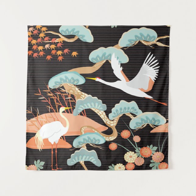 Cranes, herons: Japanese bird pattern. Tapestry (Front)