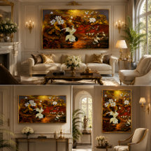 Cranes Homecoming Golden Lotus Oil Painting