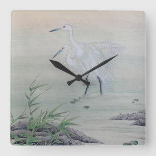 Cranes in Chinese River  Square Wall Clock
