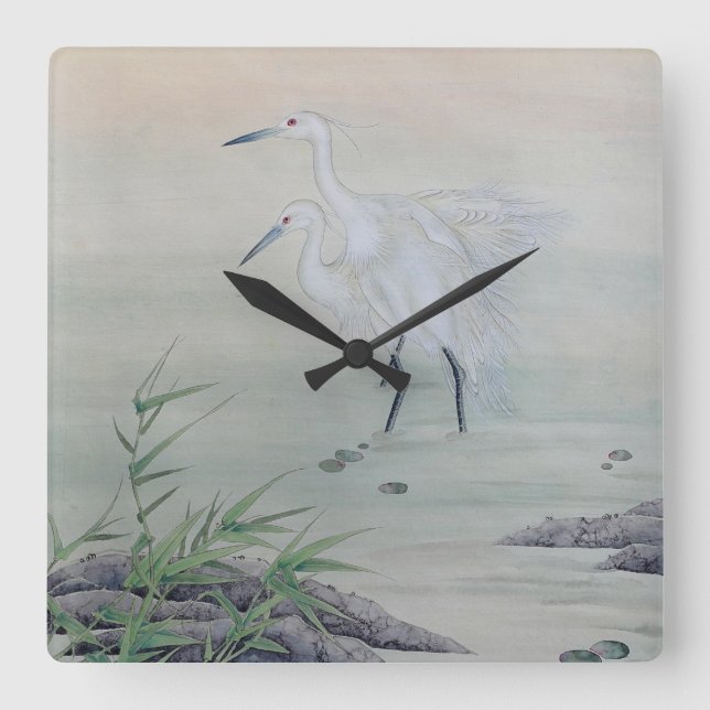 Cranes in Chinese River  Square Wall Clock (Front)