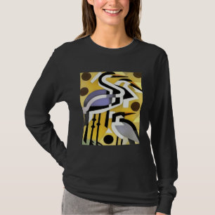 Cranes In Geometric Abstract Style On Yellow T-Shirt