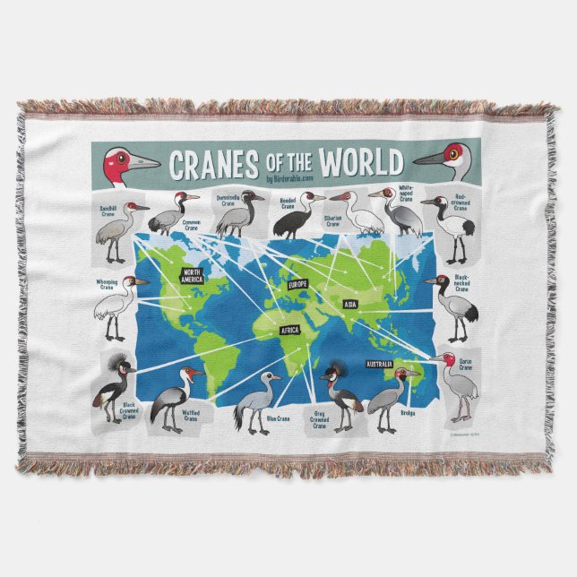 Cranes of the World Throw Blanket (Front)
