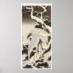 Cranes on a Pine Tree, Hokusai, 1832 Poster