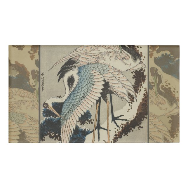 Cranes on a Snow Covered Pine Hokusai Name Tag (Front)