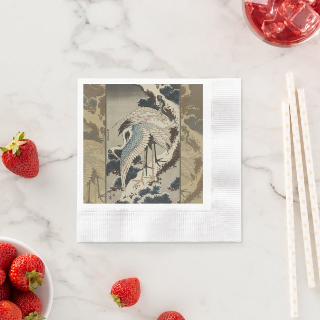 Cranes on a Snow Covered Pine Hokusai Napkin (Insitu)