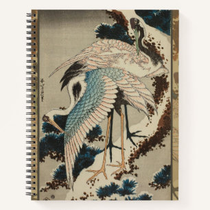 Cranes on a Snow Covered Pine Hokusai Notebook
