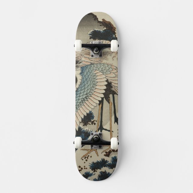 Cranes on a Snow Covered Pine Hokusai Skateboard (Front)