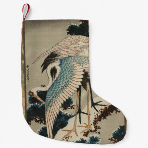 Cranes on a Snow Covered Pine Hokusai Small Christmas Stocking