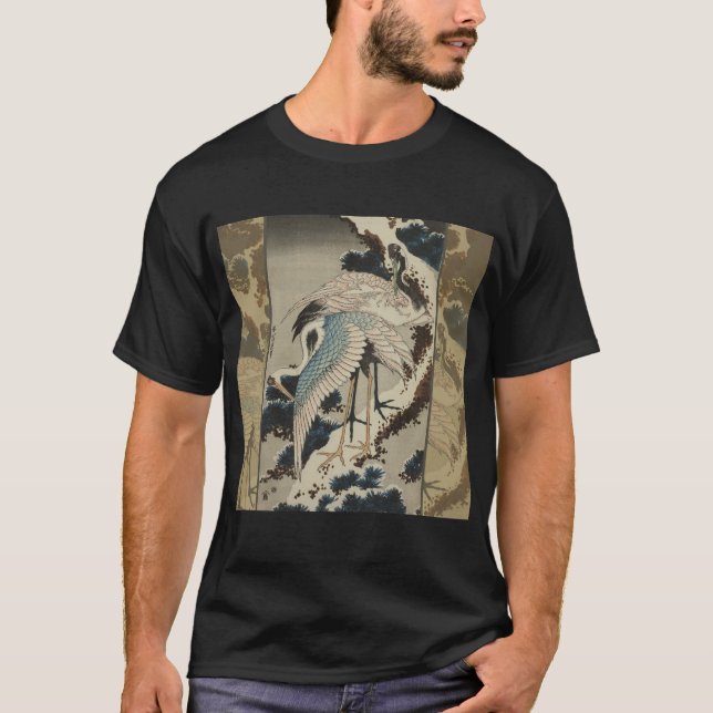 Cranes on a Snow Covered Pine Hokusai T-Shirt (Front)