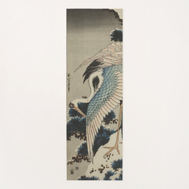 Cranes on a Snow Covered Pine Hokusai Yoga Mat (Front)