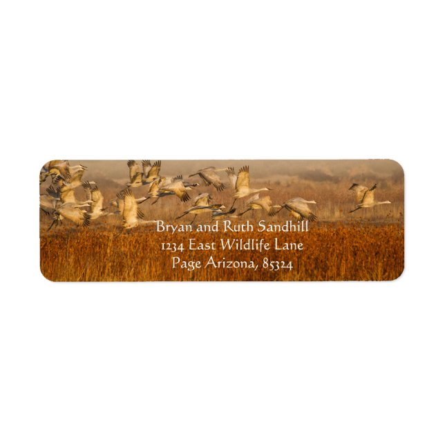 Cranes over golden field return address label (Front)