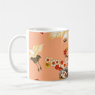 Cranes, sakura, colourful, floral, cantaloupe. coffee mug