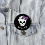 Cranio Kid Girl Skull with Purple Bowtie 7.5 Cm Round Badge<br><div class="desc">Your kid has been through a lot,  celebrate their triumphs and bring a little awareness to Craniosynostosis and their operation with this cute button featuring a skull with a purple bow on it,  the colour of cranio awareness. Customise the text for a totally personal message!</div>