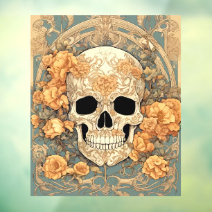 Cranium And Peach-Coloured Roses Art Nouveau Desig