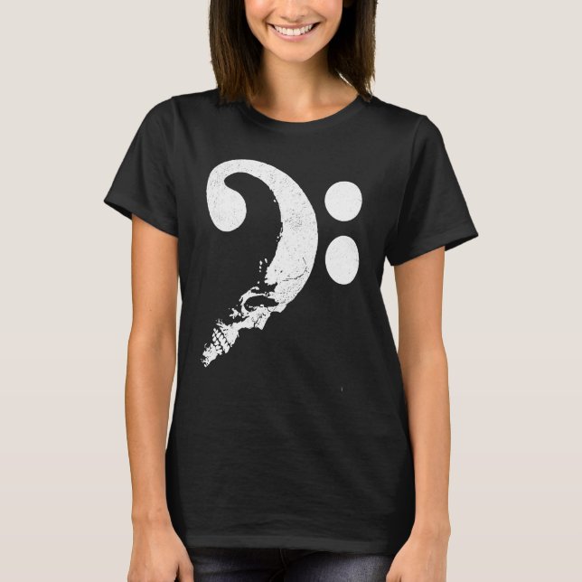 Cranium in Shape of Bass Clef Bassist Guitarist Mu T-Shirt (Front)