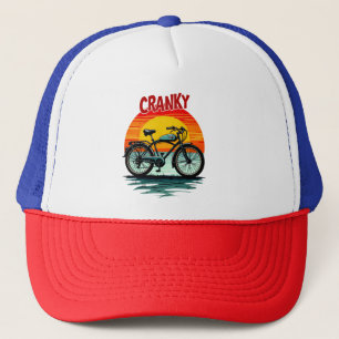 Cranky Biker Tee: Vintage Sunset and ageless Bike Trucker Hat