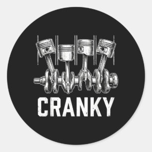 Cranky Car Engine Crankshaft Funny Car Mechanics Classic Round Sticker