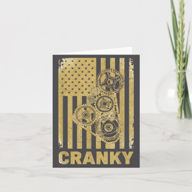 Cranky Car Engine Crankshaft Lover Mechanics Fathe Card (Front)