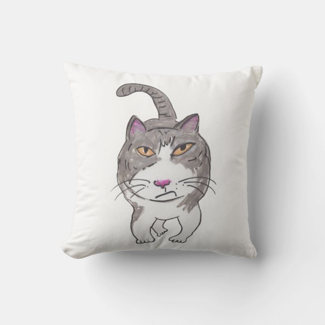  Cranky Cat Pet Doodle Art Humour Fun Cushion (Front)