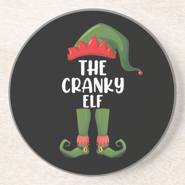 Cranky Elf Family Matching Group Christmas Coaster (Front)