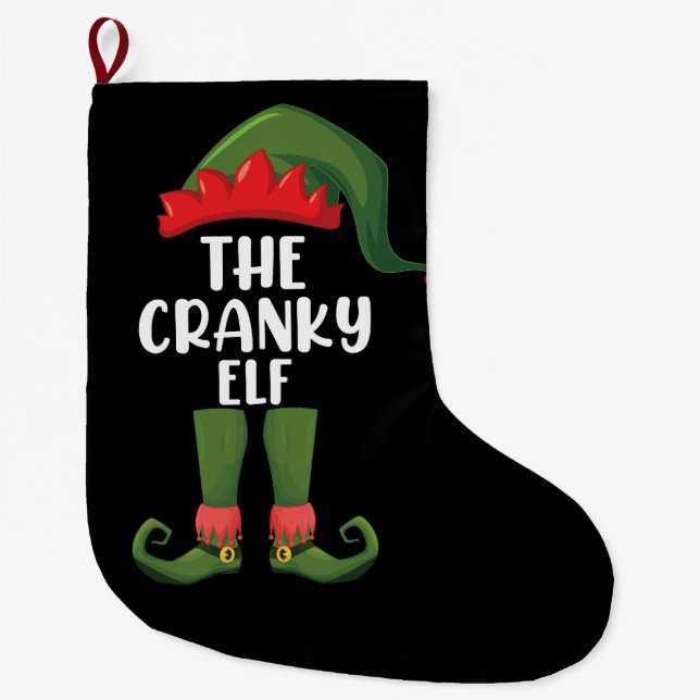 Cranky Elf Family Matching Group Christmas Large Christmas Stocking (Front)