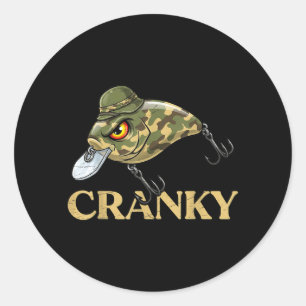 Cranky Funny Crankbait Fishing Lure Camouflage Classic Round Sticker