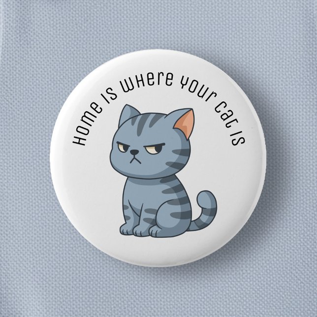 Cranky Grey Tabby Cat Custom Text 6 Cm Round Badge (Creator Uploaded)