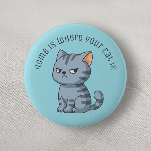 Cranky Grey Tabby Cat Custom Text Blue 6 Cm Round Badge