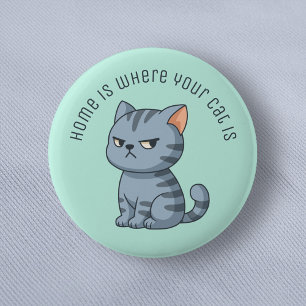 Cranky Grey Tabby Cat Custom Text Green 6 Cm Round Badge
