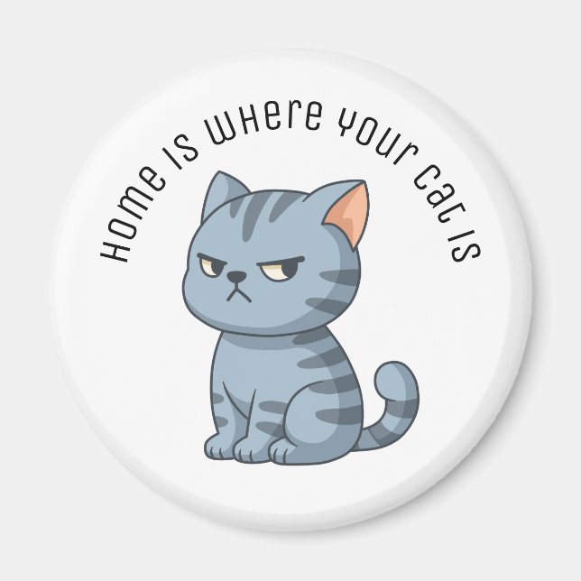 Cranky Grey Tabby Cat Custom Text Magnet (Front)