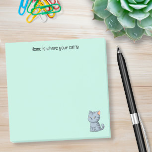Cranky Grey Tabby Cat Custom Text on Green Post-it Notes