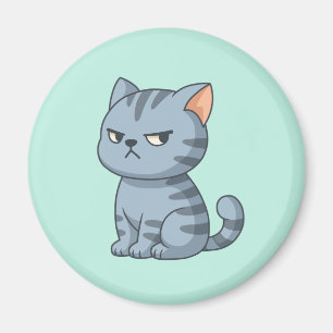 Cranky Grey Tabby Cat on Green Magnet