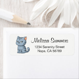 Cranky Grey Tabby Cat Return Address Label
