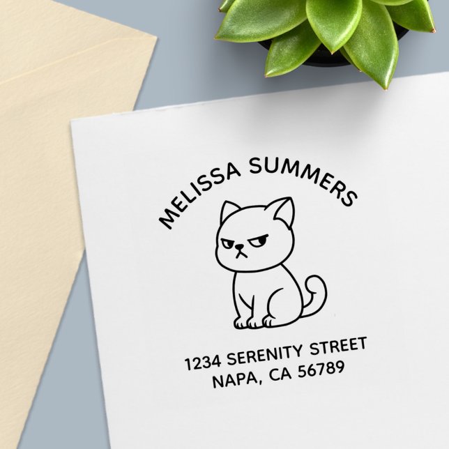 Cranky Moody Cat Arch Address Self-inking Stamp (Creator Uploaded)